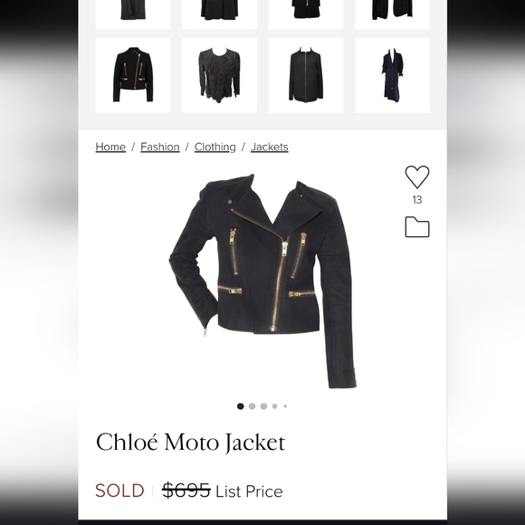 Chloe utility jacket/moto cropped w chunky goldtone hardware - Picture 3 of 5